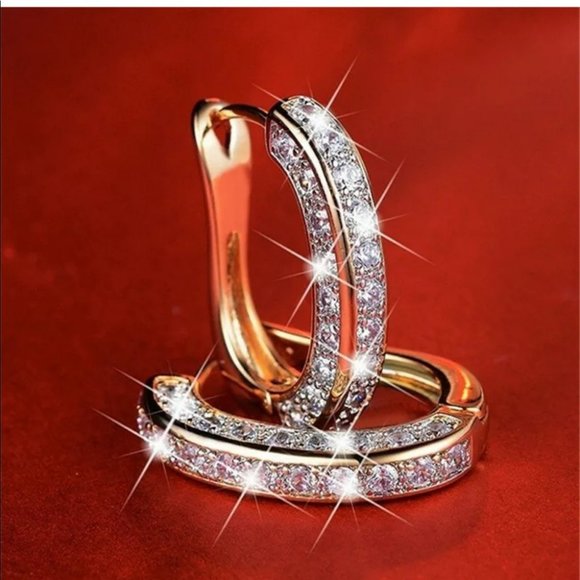 18k rose gold diamonds hoop earrings - Picture 2 of 3